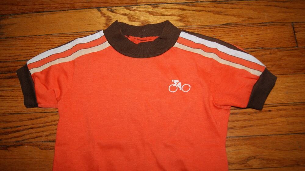 Vintage Bicycle Bike Orange Brown Ringer Graphic T-shirt USA Youth S/M 70s 80s